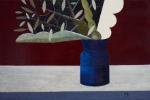 Blue vase with white object